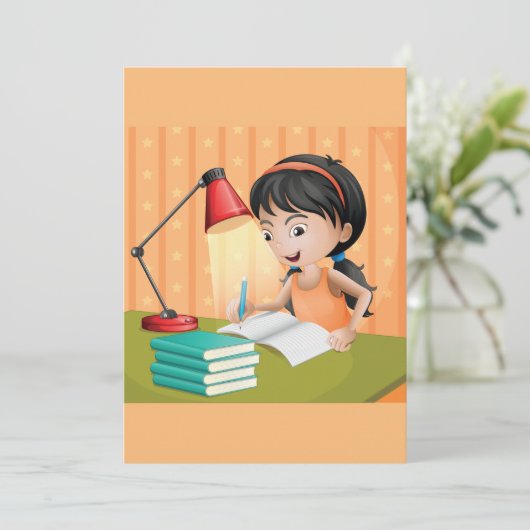 机で働く女の子 招待状 (スタンド正面)