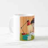 机で宿題をする女の子 コーヒーマグカップ (正面左)