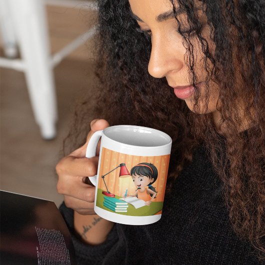 机で宿題をする女の子 コーヒーマグカップ