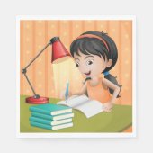 机のナプキンで働く女の子 スタンダードランチョンナプキン (正面)