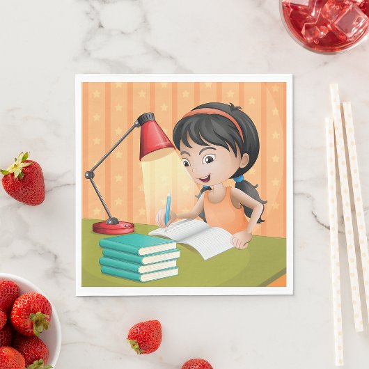 机のナプキンで働く女の子 スタンダードランチョンナプキン