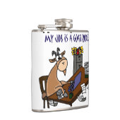 机のヤギのロデオの仕事のユーモアのおもしろいなヤギ フラスク (右)