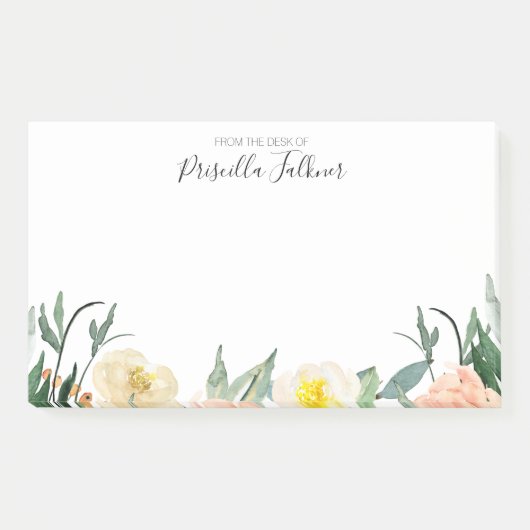 机の上からピンクと桃の花 ポストイット (正面)