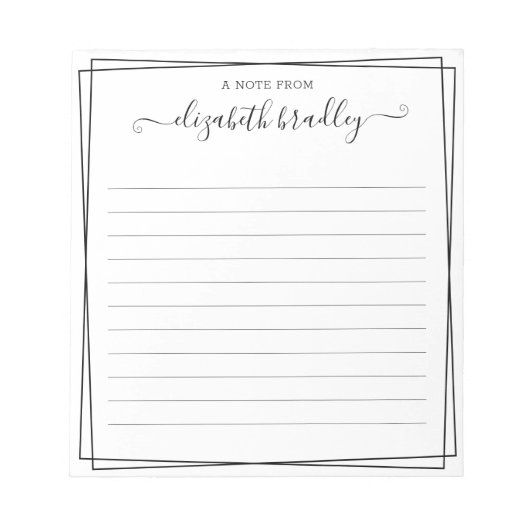 机の上から書かれたモノグラムの署名スクリプト ノートパッド (正面)