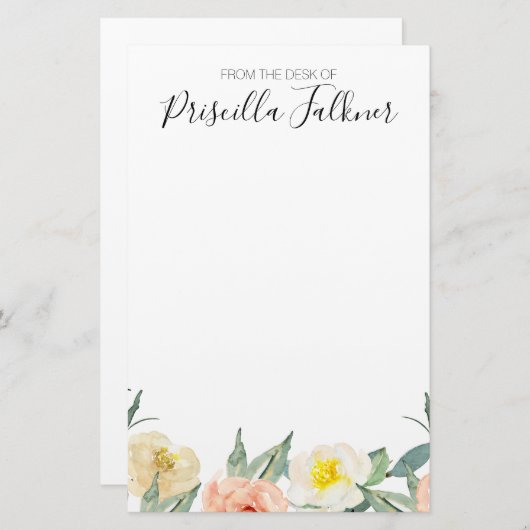 机の上から水色の桃の花 便箋 (正面/裏面)