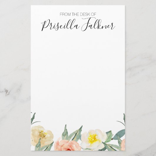 机の上から水色の桃の花 便箋 (正面)