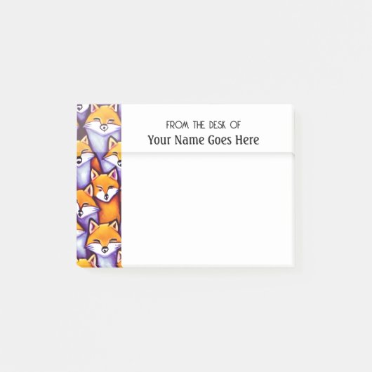 机の上から赤いキツネの漫画のドードルコラージュ ポストイット (正面)