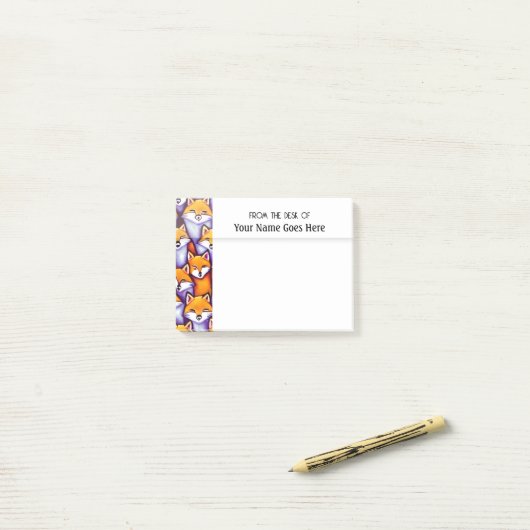 机の上から赤いキツネの漫画のドードルコラージュ ポストイット (デスク上)