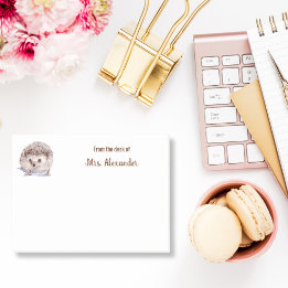 机の上のハリネズミかわいい水色 ポストイット