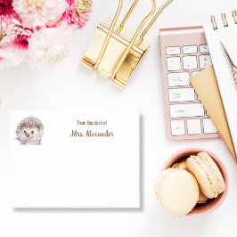 机の上のハリネズミかわいい水色 ポストイット