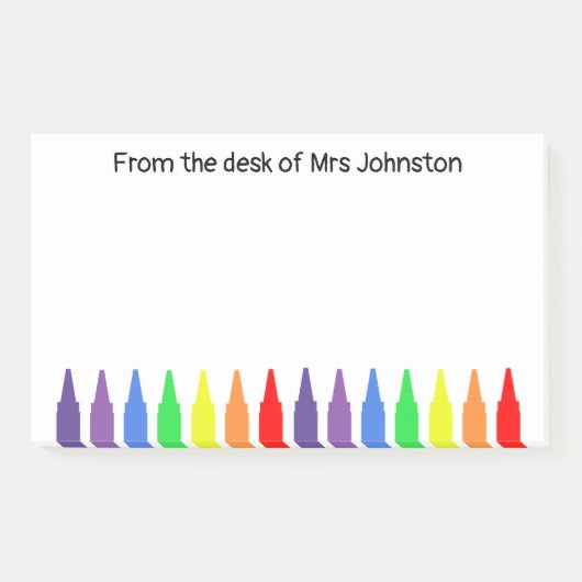 机の上のワックスのクレヨン、先生 ポストイット (正面)