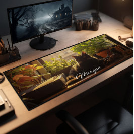 机の上の猫パーソナライズされた デスクマット