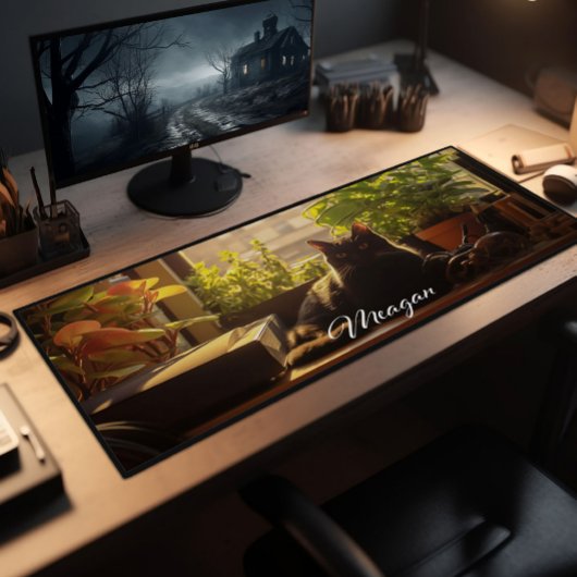 机の上の猫パーソナライズされた デスクマット