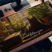 机の上の猫パーソナライズされた デスクマット