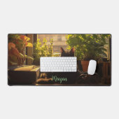 机の上の猫パーソナライズされた デスクマット (キーボード&マウス)