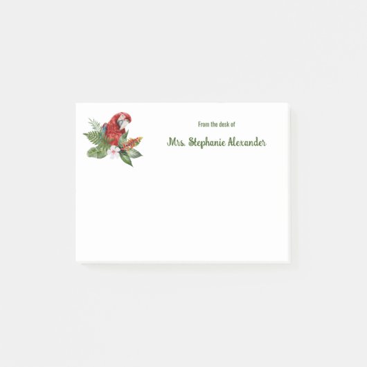 机の上の鳥の水色のオウム ポストイット (正面)