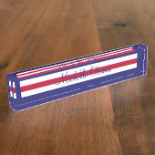 机の白く青い幾何学的のためのアクリルの名札 デスクネームプレート (側面)