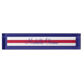 机の白く青い幾何学的のためのアクリルの名札 デスクネームプレート (正面)