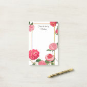 机パーソナライズされたのピンクのフローラのメモガーリー ポストイット (デスク上)