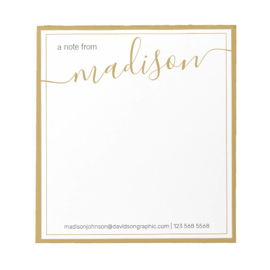 机パーソナライズされたの白い金ゴールド名 ノートパッド (正面)