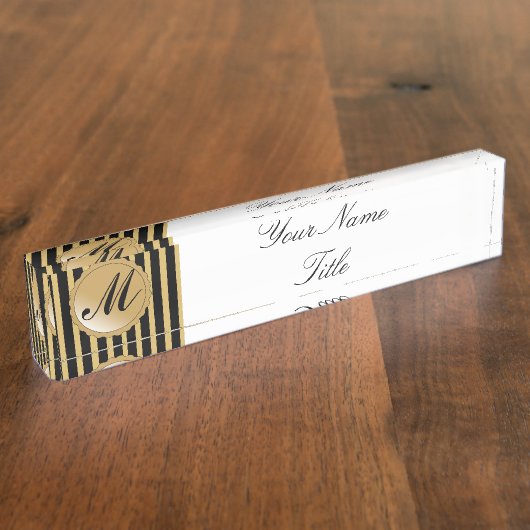 机用ネームプレート名前をカスタムする金ゴールドブラックストライプ デスクネームプレート (側面)