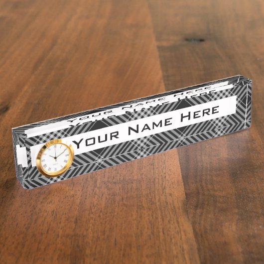 机用ネームプレート(クロック/白黒の格子付き) デスクネームプレート (側面)