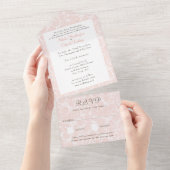 杏と桃のレースのフィリグリーとペイズリーのウェディング・ＲＳＶＰ オールインワン招待状 (貼ってはがせる)