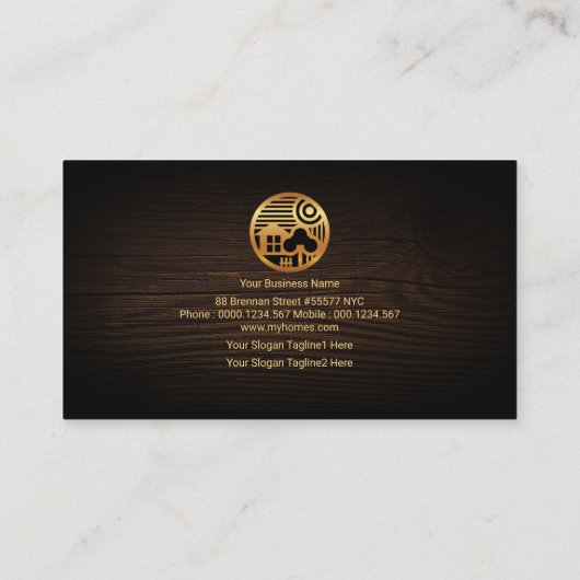 材木の木製の金ゴールドの家の景色のモチーフの建築 名刺 (裏面)