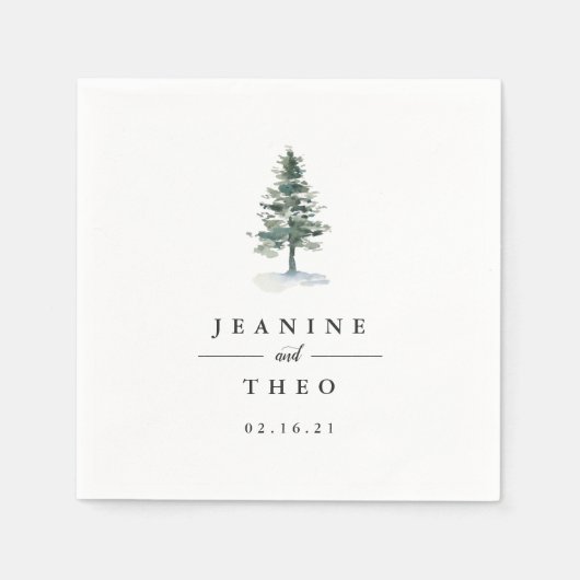 材木林 | パーソナライズされた松結婚の木 スタンダードカクテルナプキン (正面)