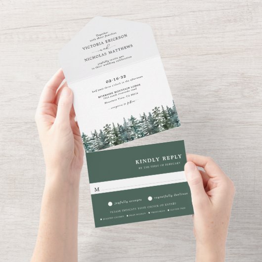 材木林 |冬の水結婚色 オールインワン招待状 (貼ってはがせる)