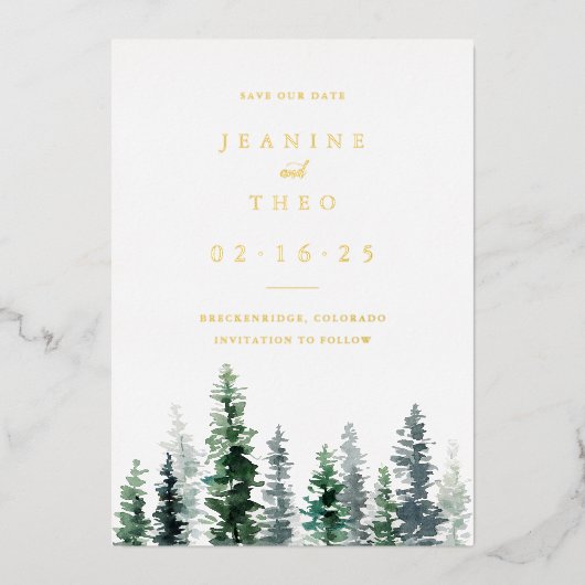 材木林 | Winter日付の保存金ゴールド 箔招待状 (正面)