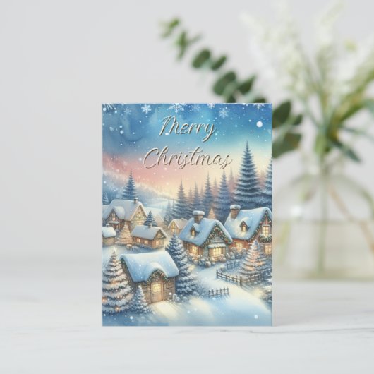 村お洒落のクリパーソナライズされたスマス シーズンポストカード (スタンド正面)