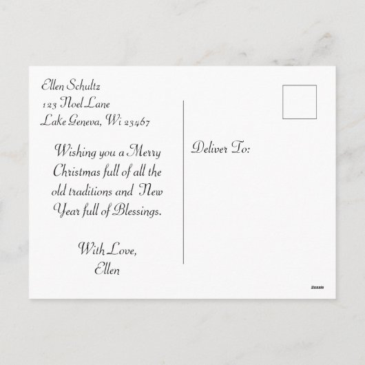 村お洒落のクリパーソナライズされたスマス シーズンポストカード (裏面)