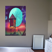 村と青い月 | AIアートポスター ポスター