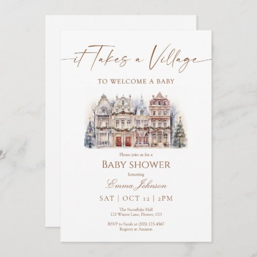 「村に入る」赤ちゃんシャワーの招待状 サンキューカード (正面/裏面)