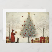 村のクリスマスツリーと猫 シーズンカード (正面/裏面)