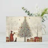 村のクリスマスツリーと猫 シーズンカード (スタンド正面)