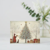 村のクリスマスツリーと猫 ポストカード (スタンド正面)