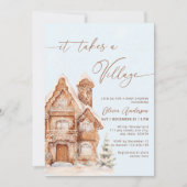 村のクリスマス冬の赤ちゃんシャワーを浴びる 招待状 (正面)