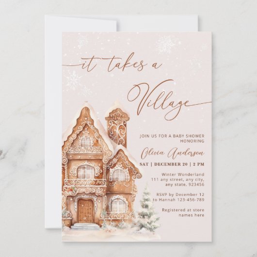 村のクリスマス冬の赤ちゃんシャワーを浴びる 招待状 (正面)