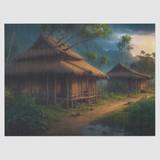 村のデコページの竹小屋 薄葉紙 (正面)