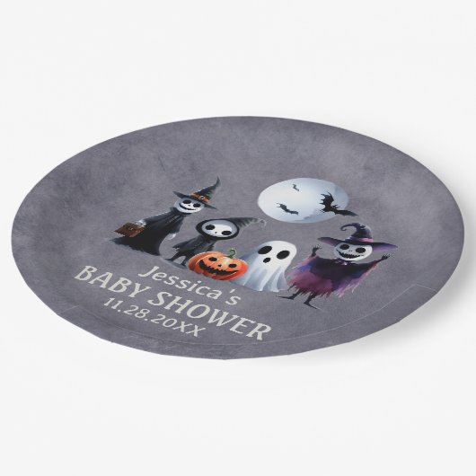 村のハロウィン幽霊のよく出るの赤ちゃんシャワーが必要 ペーパープレート (アングル)