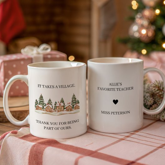 村の先生への感謝を込めたクリスマス コーヒーマグカップ