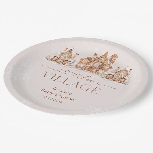 村の冬に赤ちゃんシャワーが浴びる ペーパープレート (アングル)