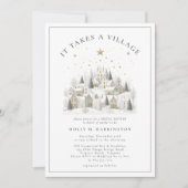 村の冬に赤ちゃんシャワーが浴びる 招待状 (正面)