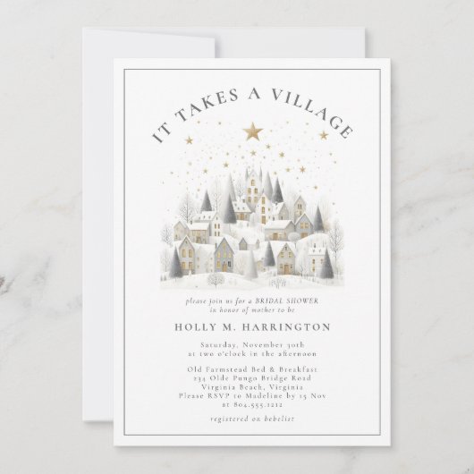 村の冬に赤ちゃんシャワーが浴びる 招待状 (正面)