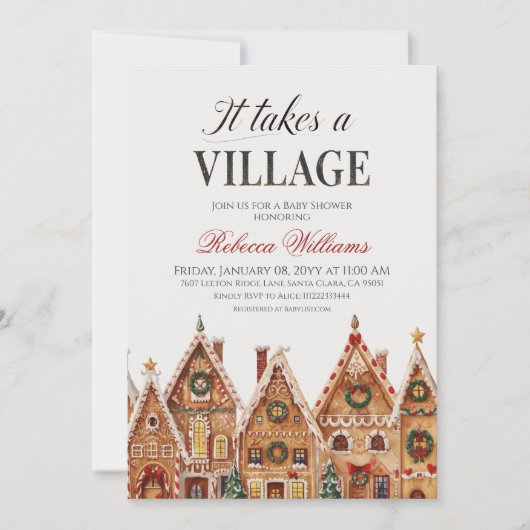村の冬のクリスマスベビーシャワーを浴びる 招待状 (正面)