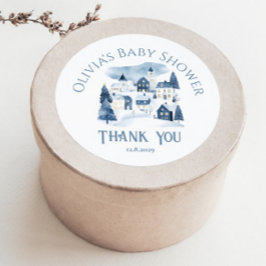 村の冬の夜の雪に感謝 ラウンドシール