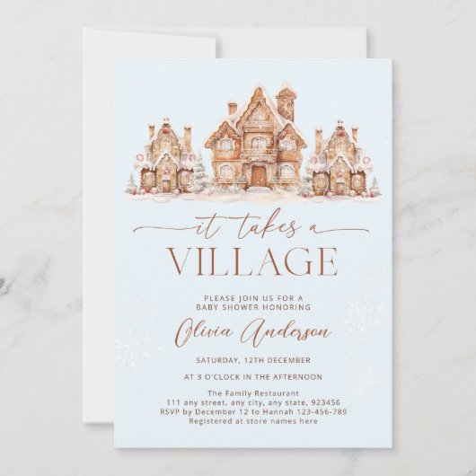 村の冬の男の子の赤ちゃんシャワーが必要 招待状 (正面)