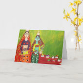 村の女の子 カード (黄色い花)